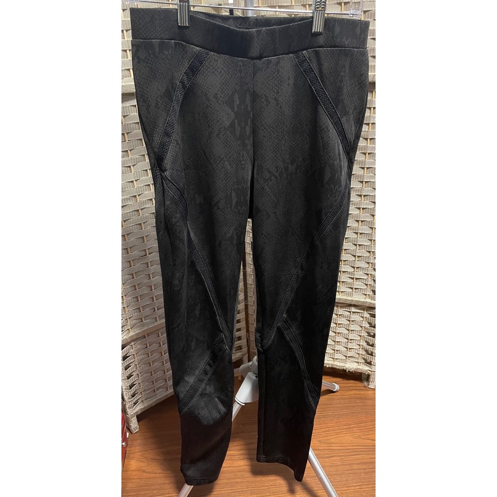 Rock & Republic Womens Black Snakeskin Print Mesh Trim Leggings Size Large